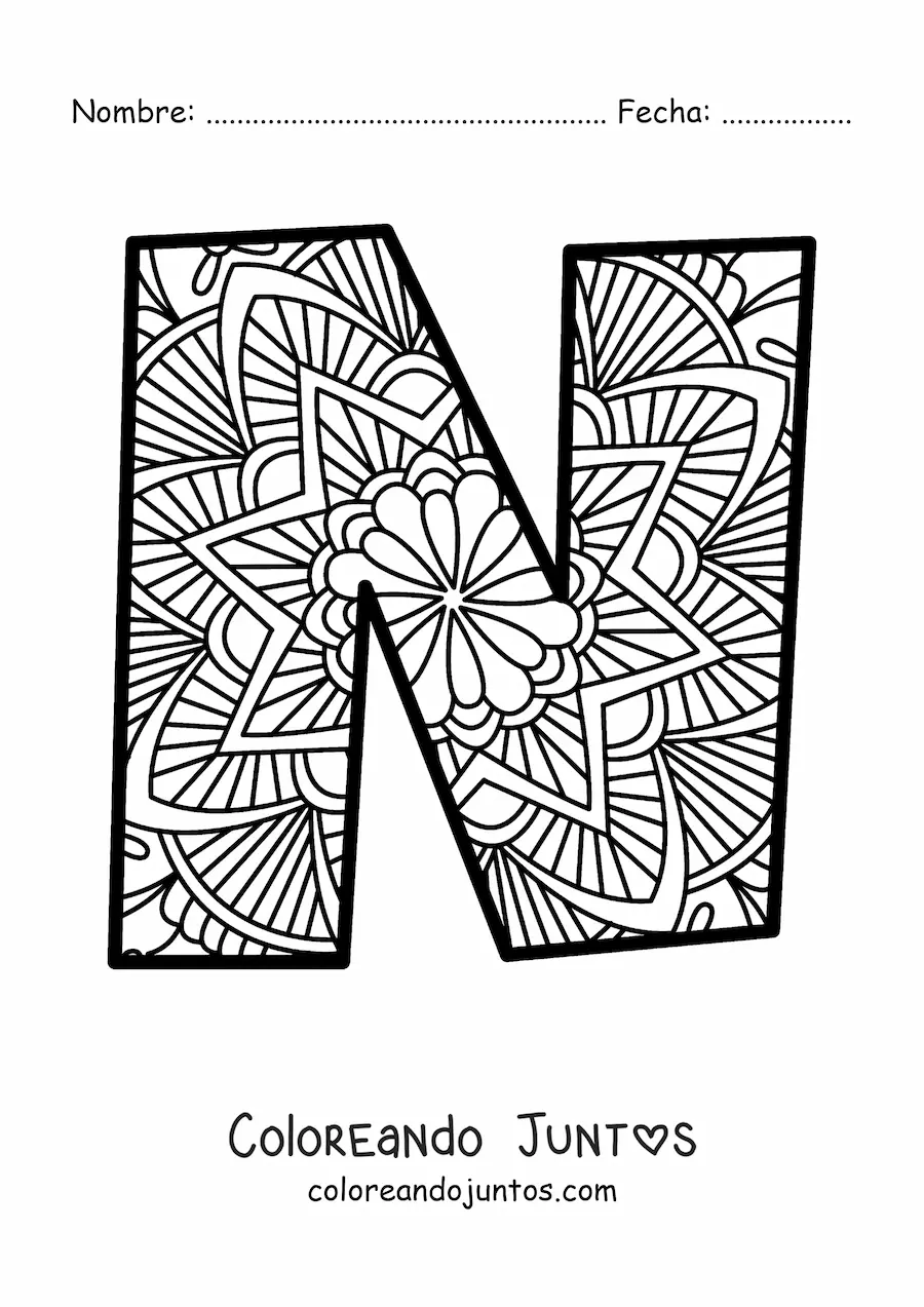 Imagen para colorear de mandala de la letra n