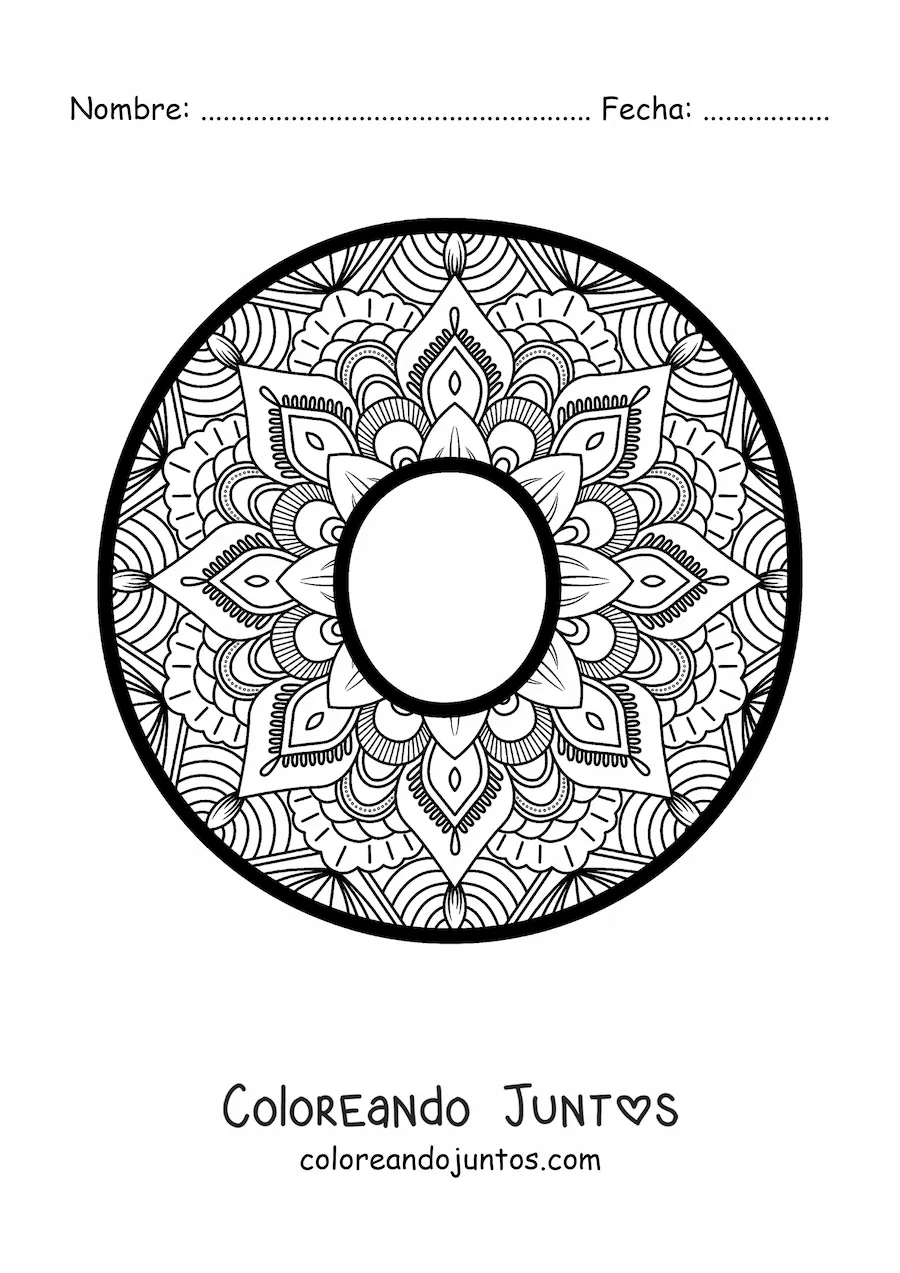 Imagen para colorear de mandala de la letra o