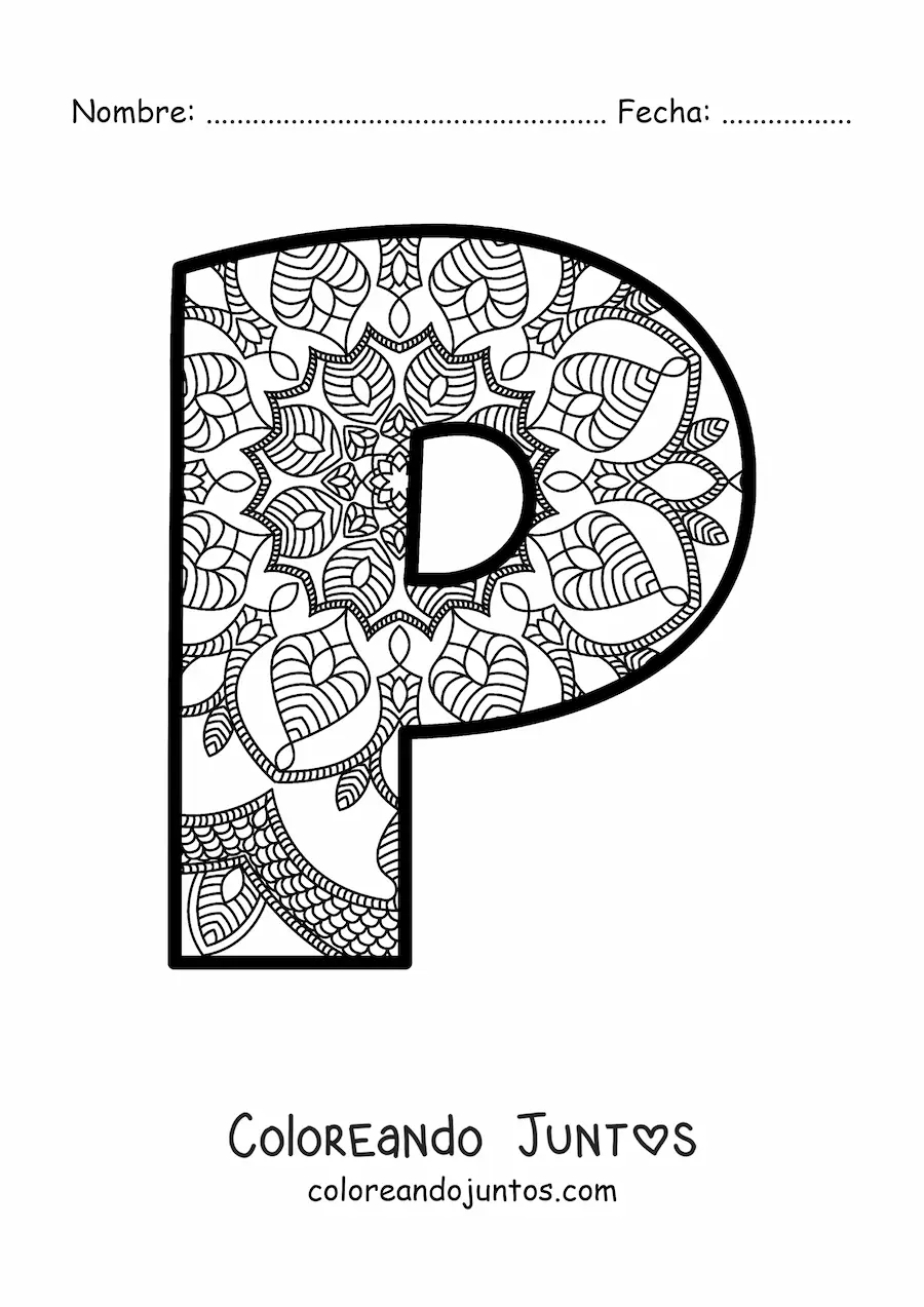 Imagen para colorear de mandala de la letra p