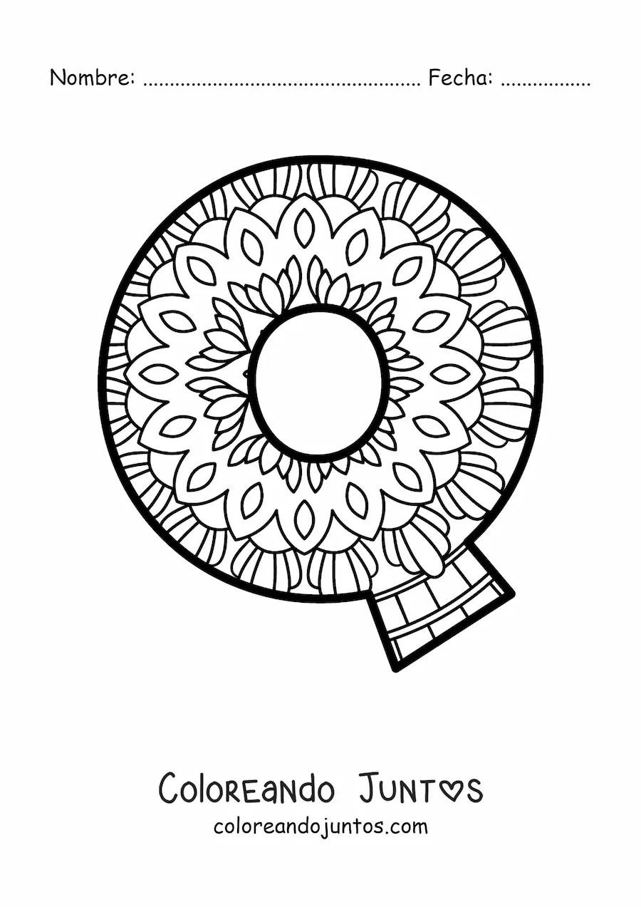 Imagen para colorear de mandala de la letra q