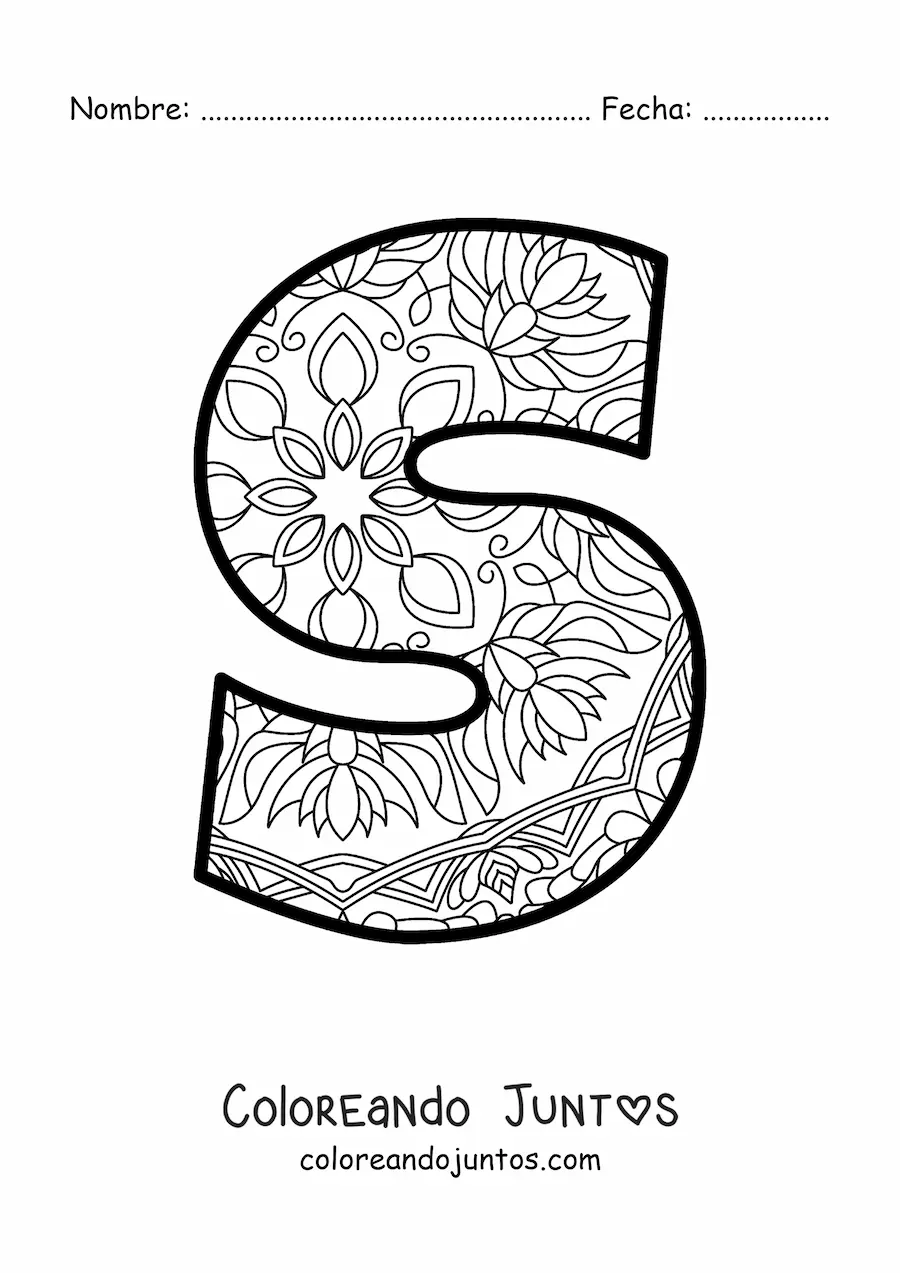 Imagen para colorear de mandala de la letra s