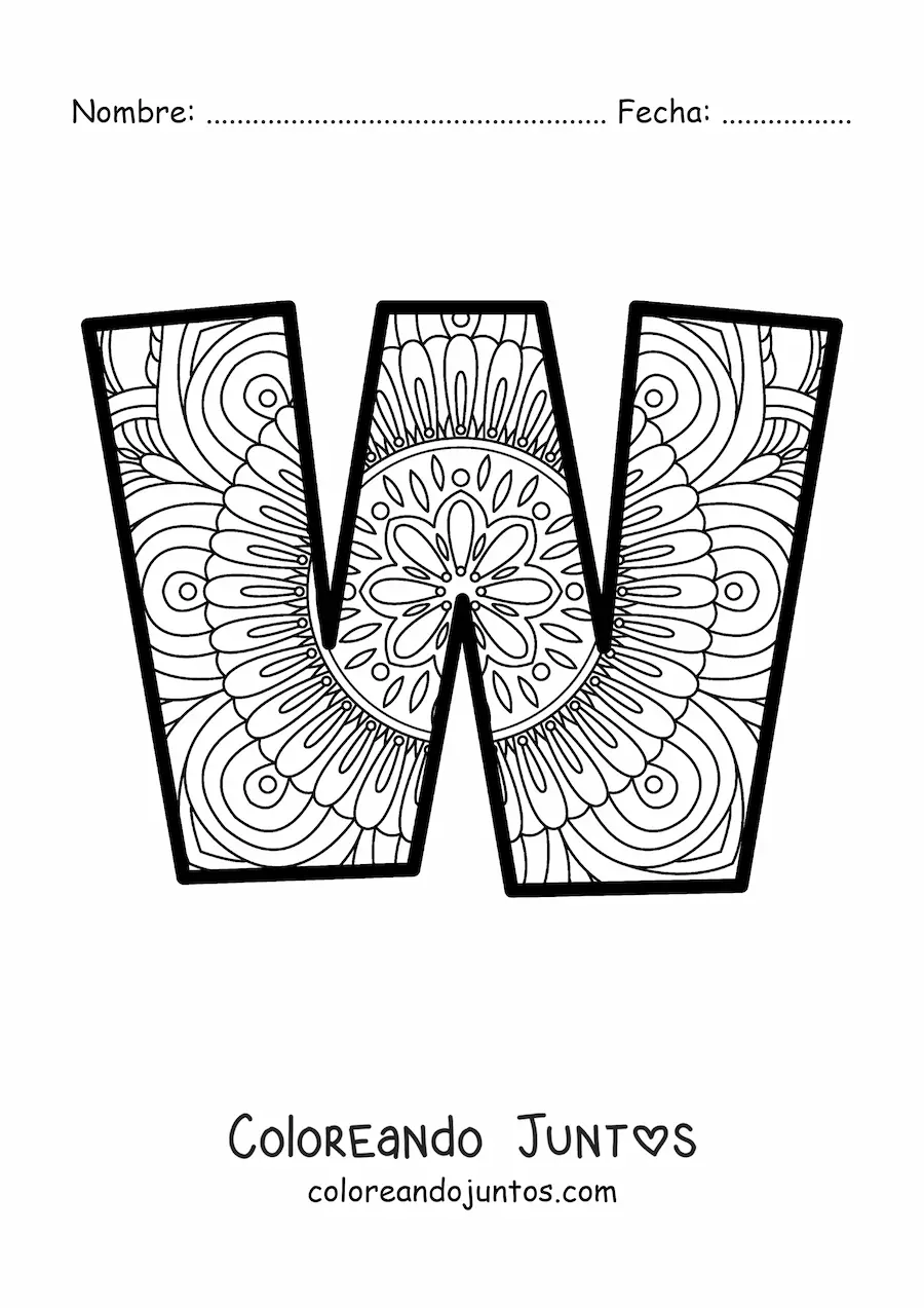 Imagen para colorear de mandala de la letra w