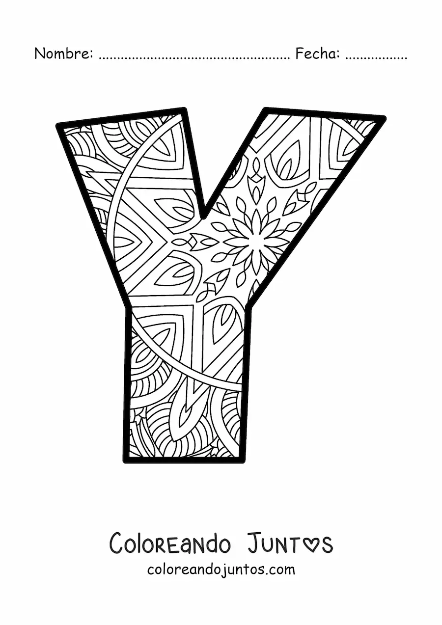 Imagen para colorear de mandala de la letra y