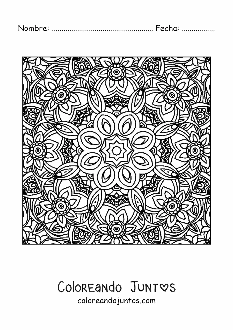 Imagen para colorear de mandala cuadrada con flores