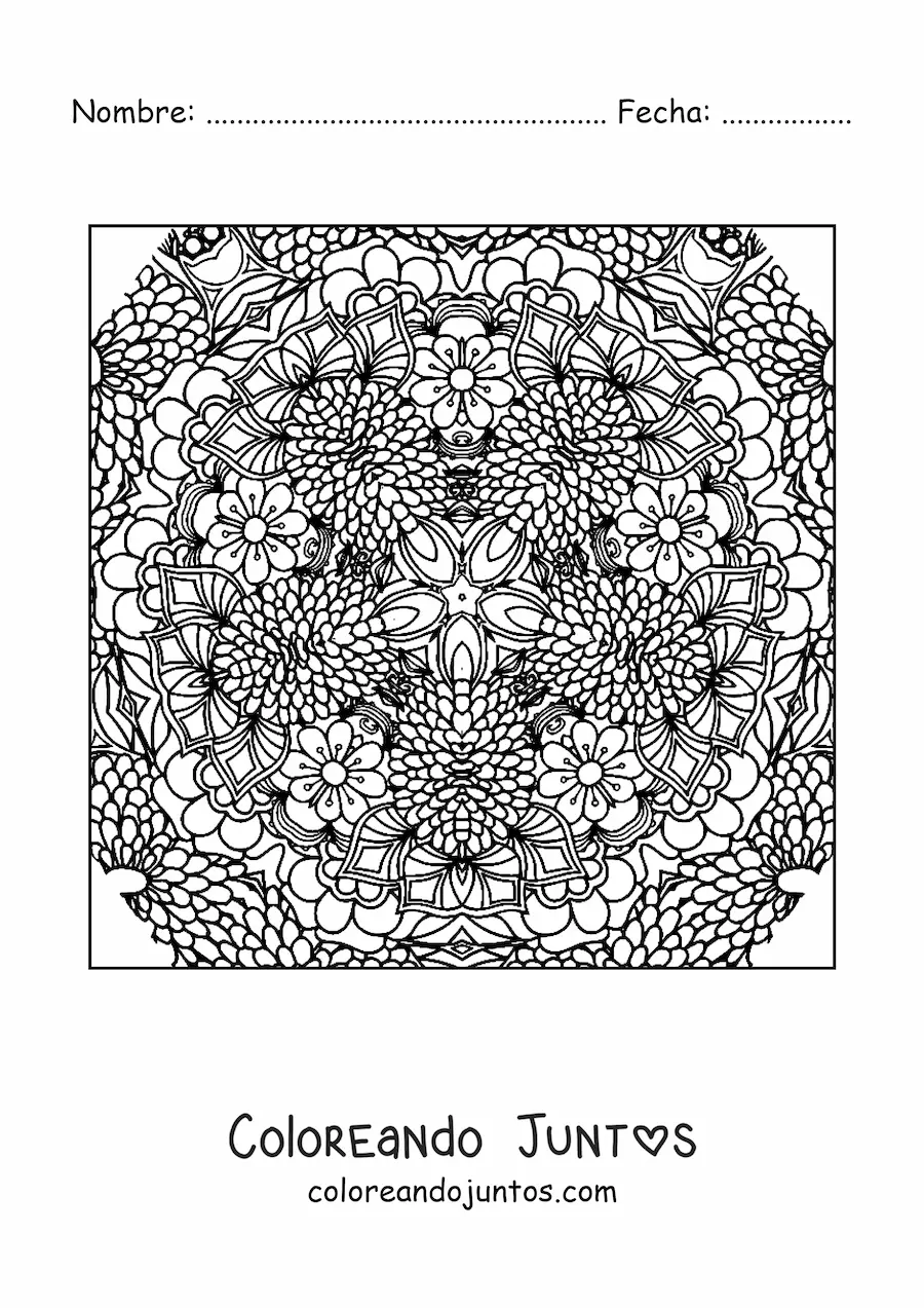 Imagen para colorear de mandala cuadrada con flores