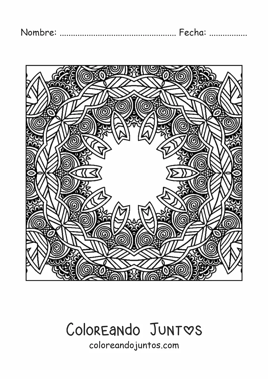 Imagen para colorear de mandala cuadrada estilo Zentangle