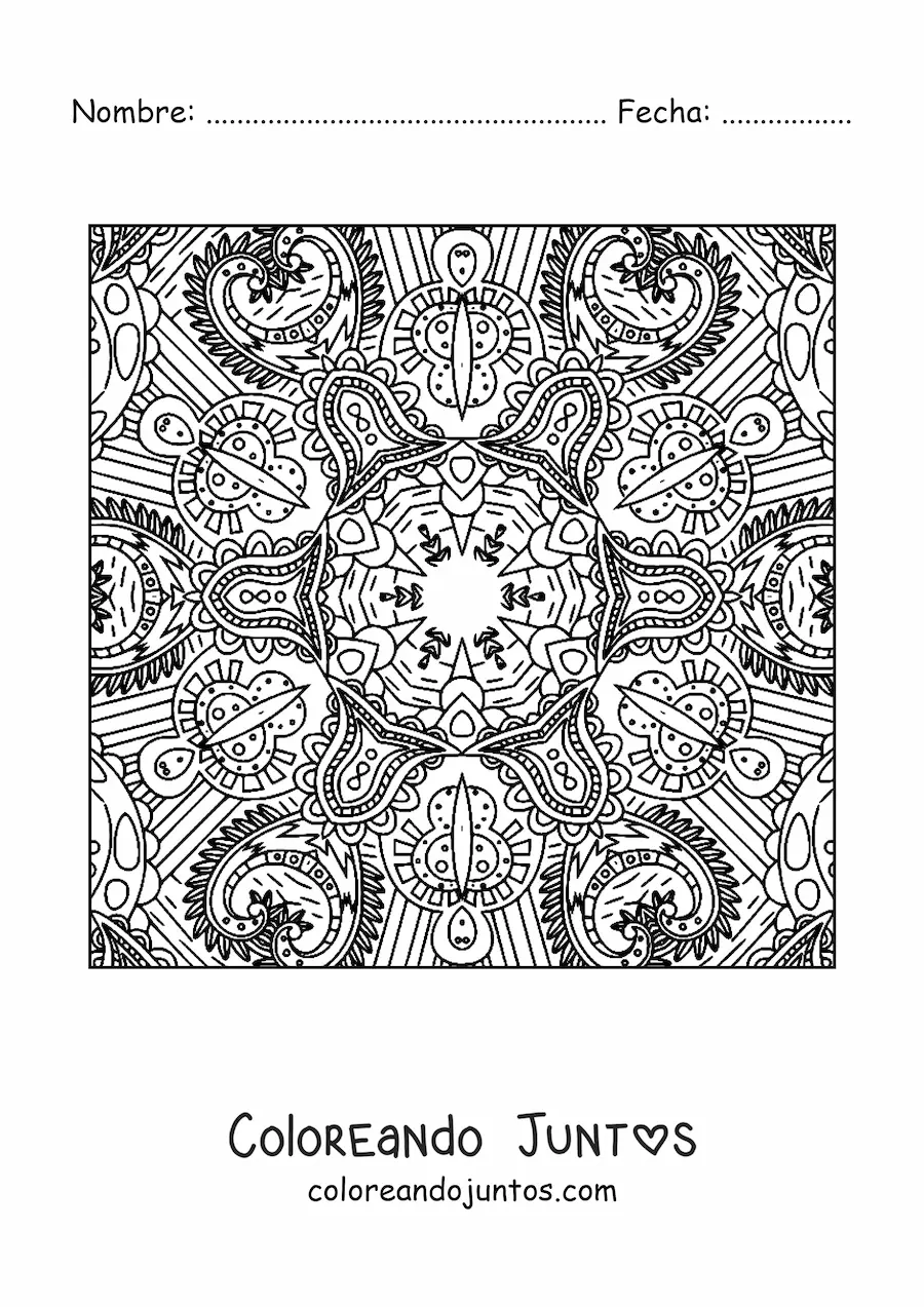Imagen para colorear de mandala cuadrada estilo Zentangle