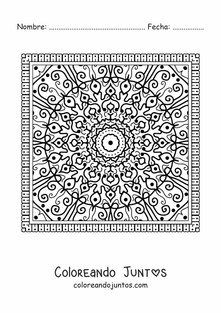 Imagen para colorear de mandala cuadrada difícil