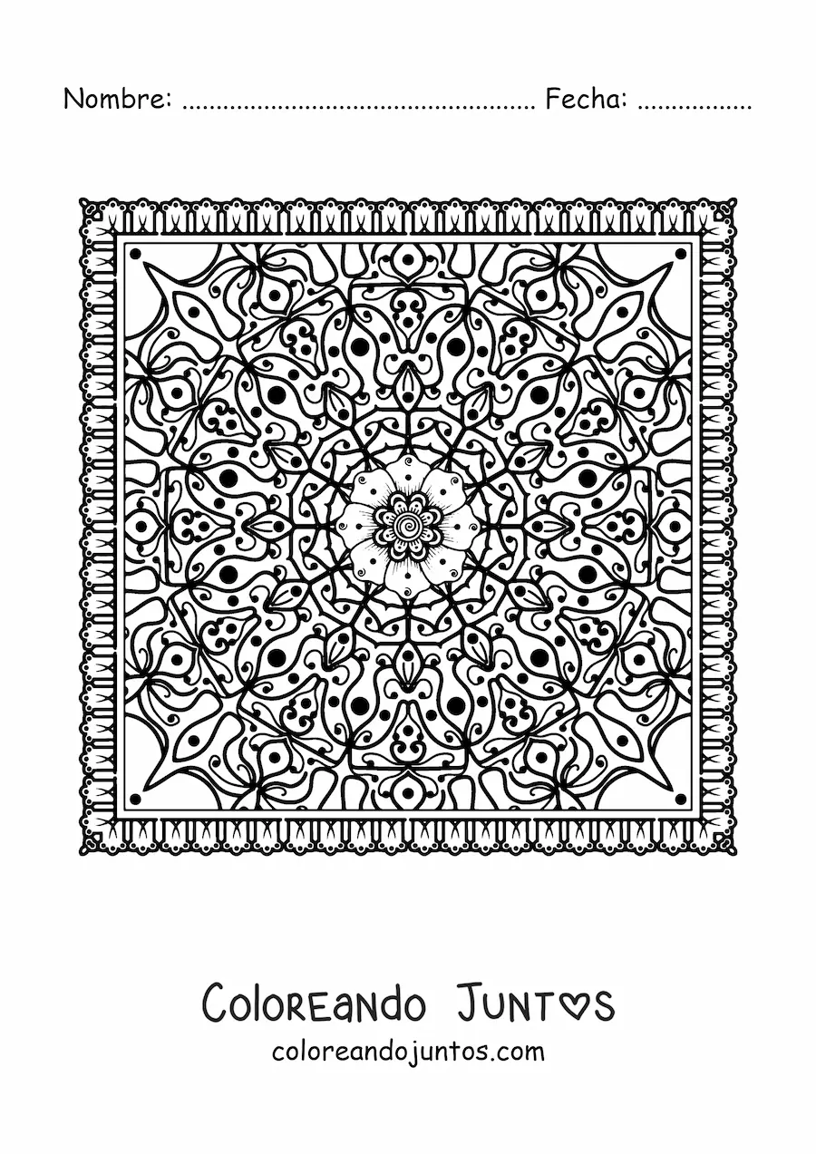 Imagen para colorear de mandala cuadrada difícil