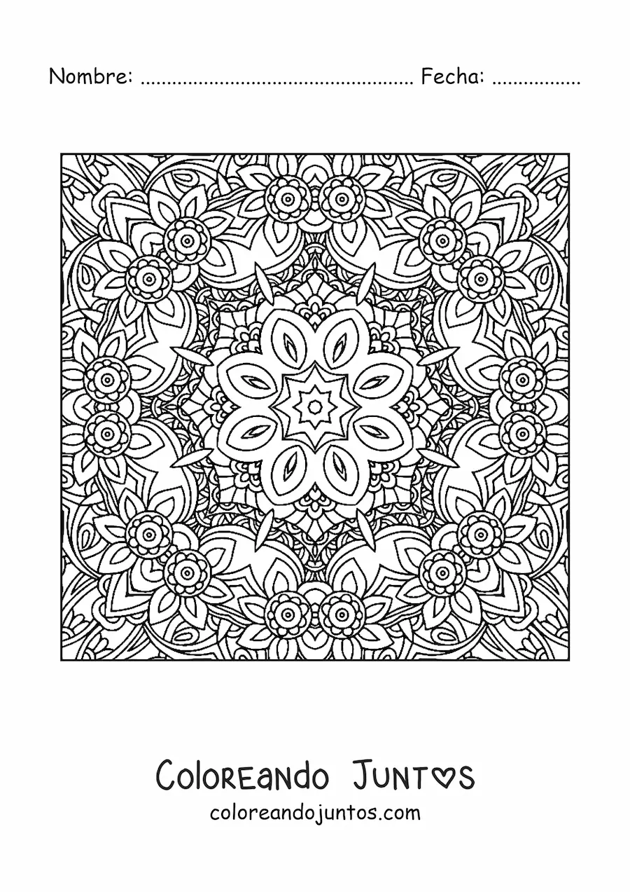 Imagen para colorear de mandala cuadrada para relajarse