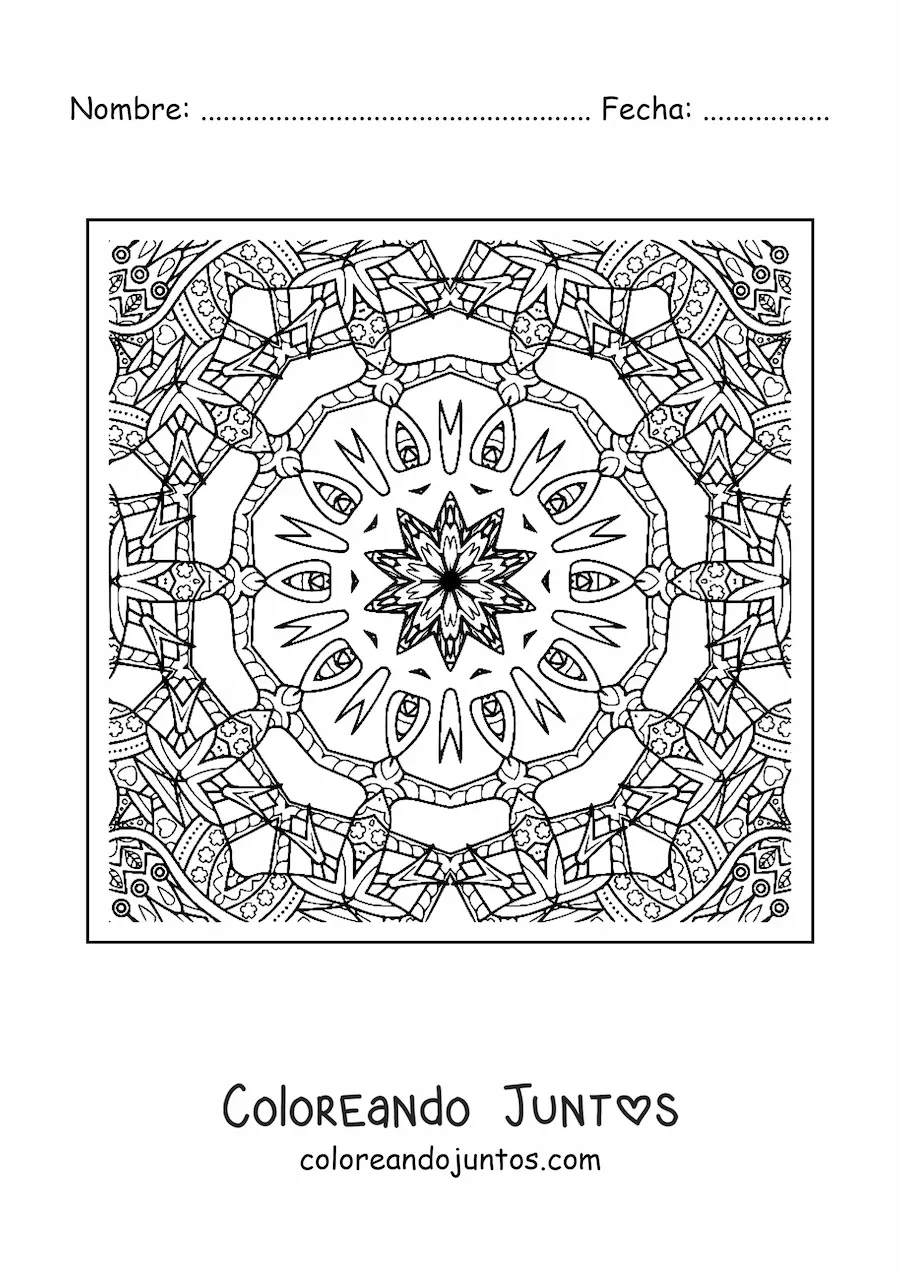 Imagen para colorear de mandala cuadrada para relajarse