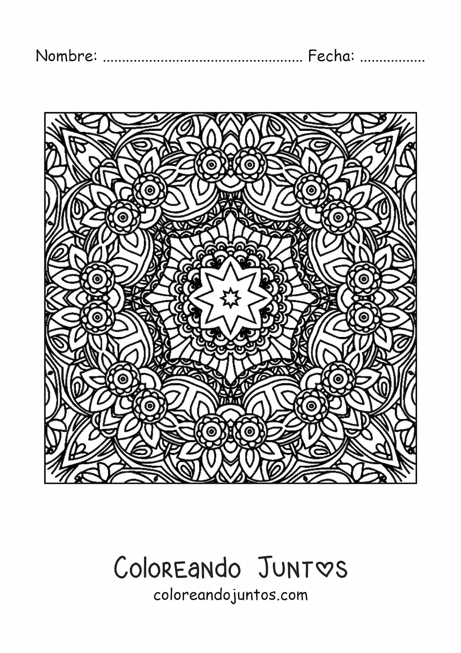 Imagen para colorear de mandala cuadrada para relajarse