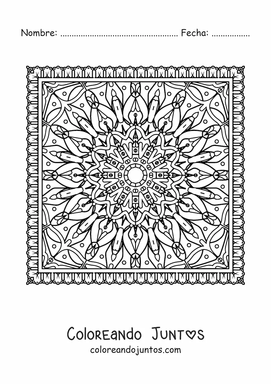 Imagen para colorear de mandala cuadrada