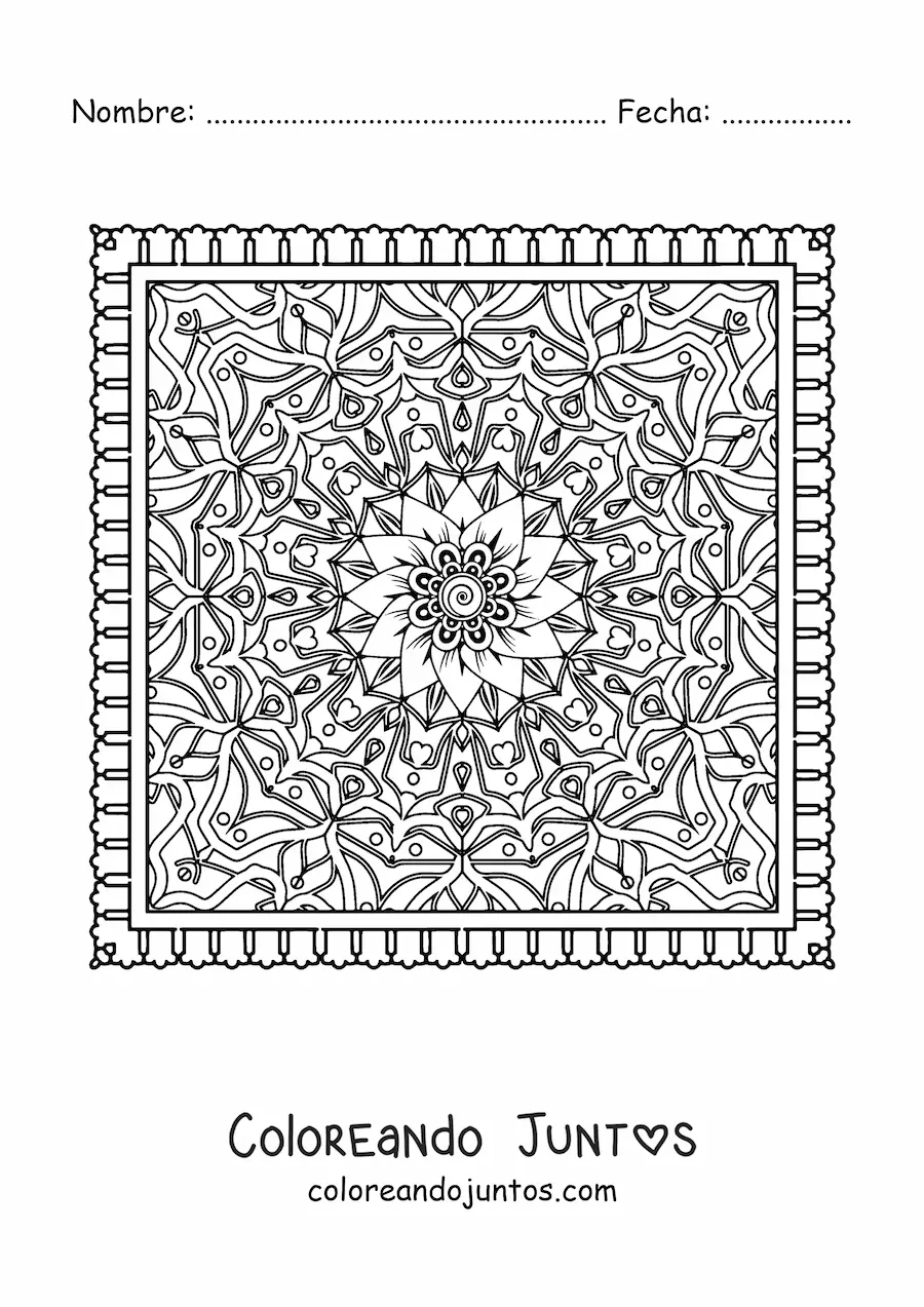 Imagen para colorear de mandala cuadrada