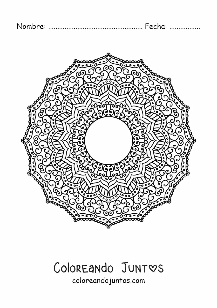 Imagen para colorear de mandala circular estilo Zentangle