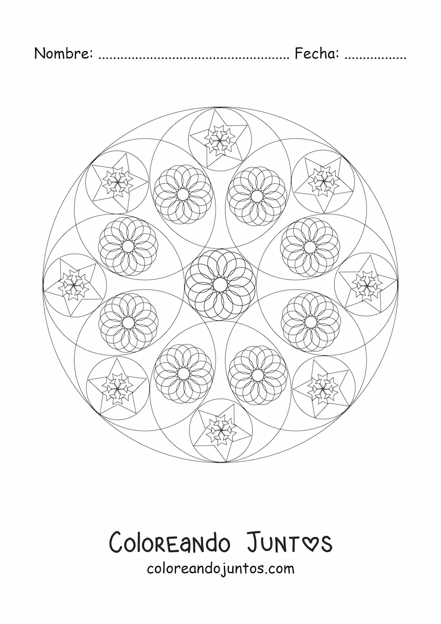 Imagen para colorear de mandala circular con formas geométricas