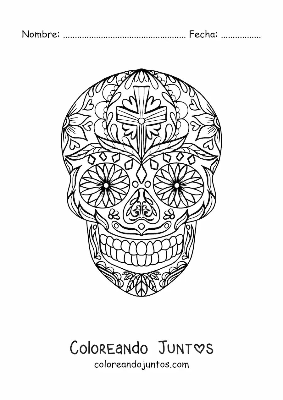 Imagen para colorear de mandala de calavera mexicana