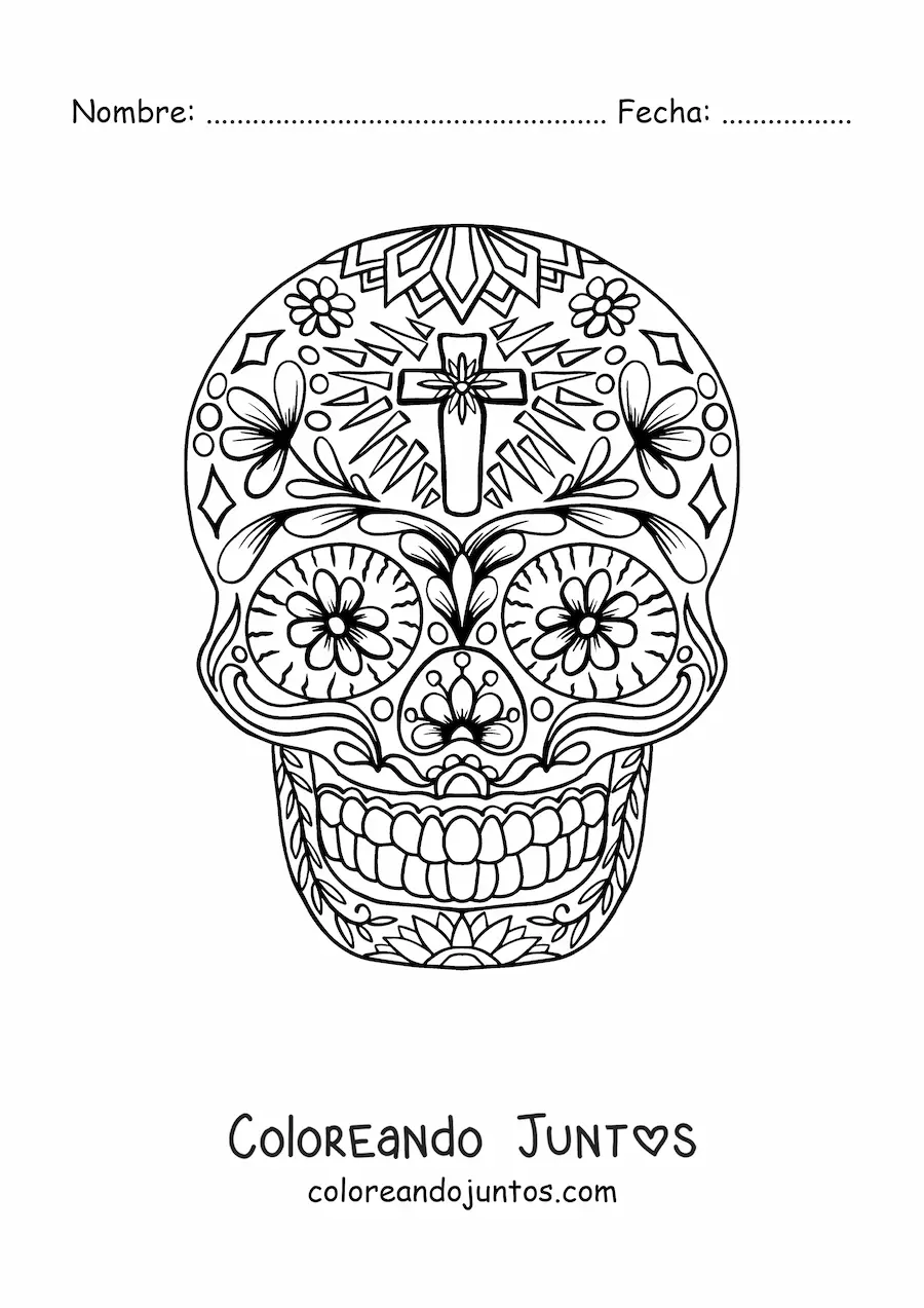 Imagen para colorear de mandala de calavera mexicana