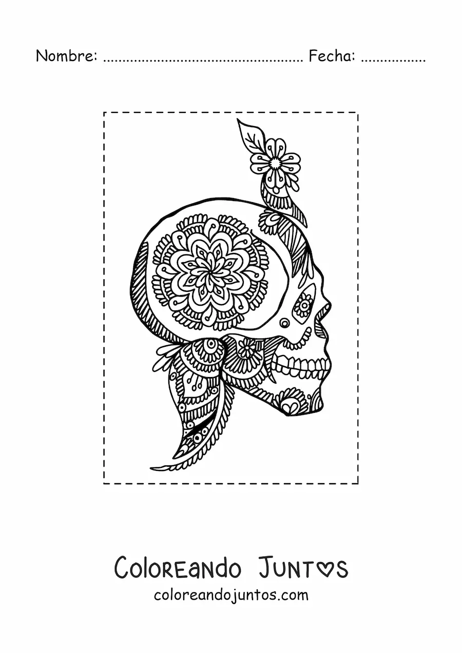 Imagen para colorear de mandala de calavera estilo Zentangle