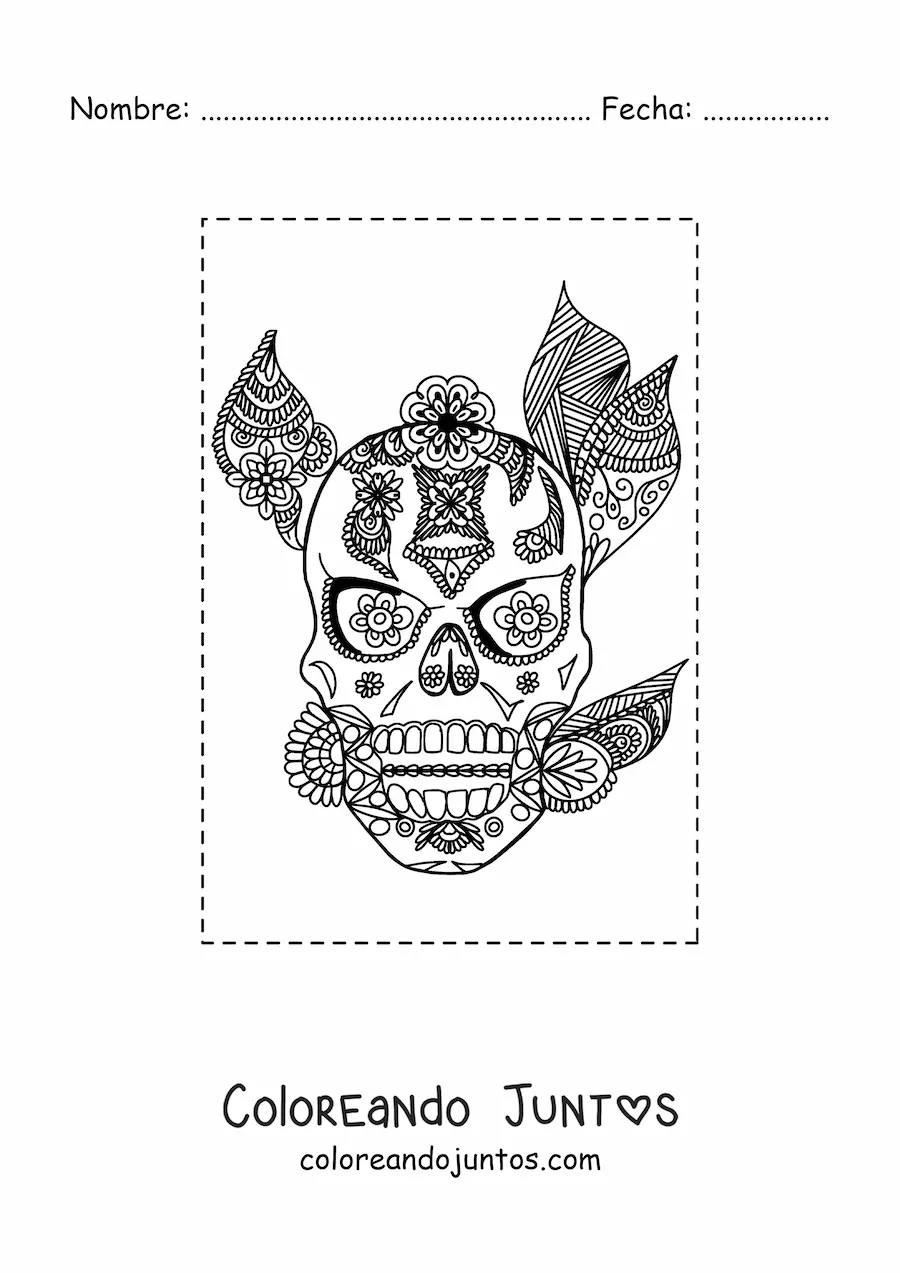 Imagen para colorear de mandala de calavera estilo Zentangle