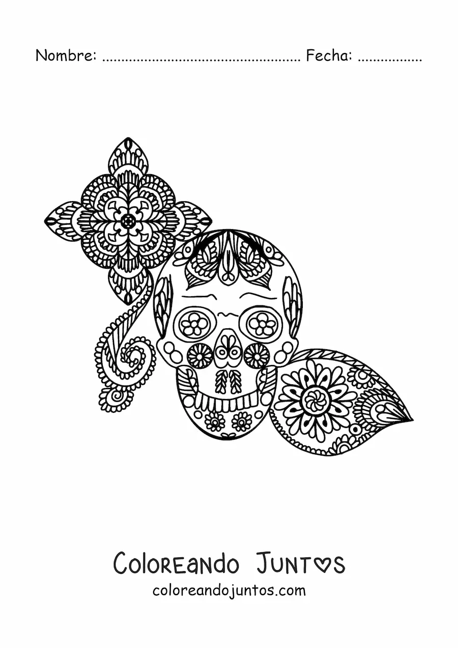 Imagen para colorear de mandala de calavera estilo Zentangle
