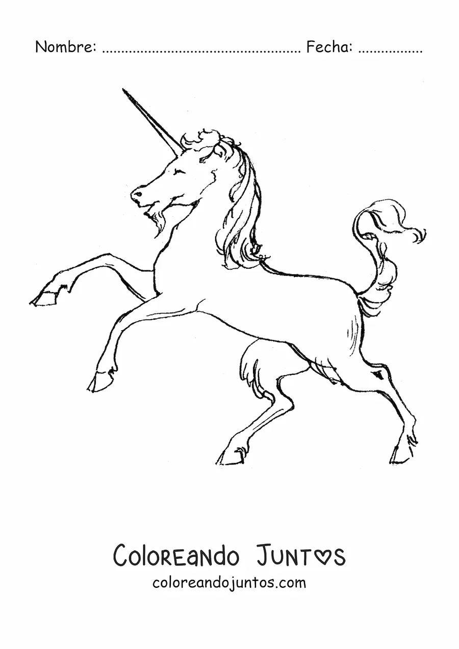 Imagen para colorear de un unicornio en dos patas