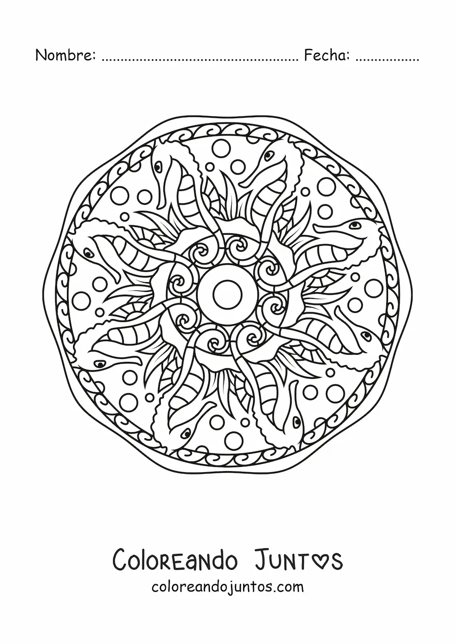 Imagen para colorear de mandala de caballitos de mar