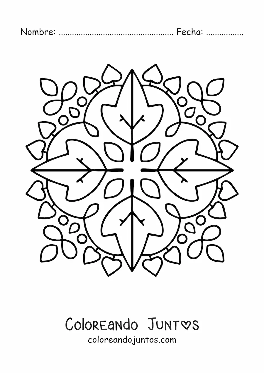 Imagen para colorear de mandala con hojas de otoño