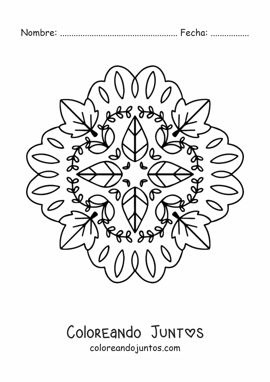 Imagen para colorear de mandala con hojas de otoño
