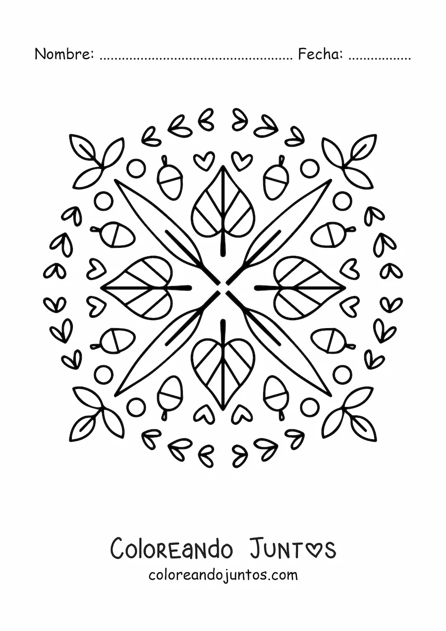 Imagen para colorear de mandala con hojas de otoño