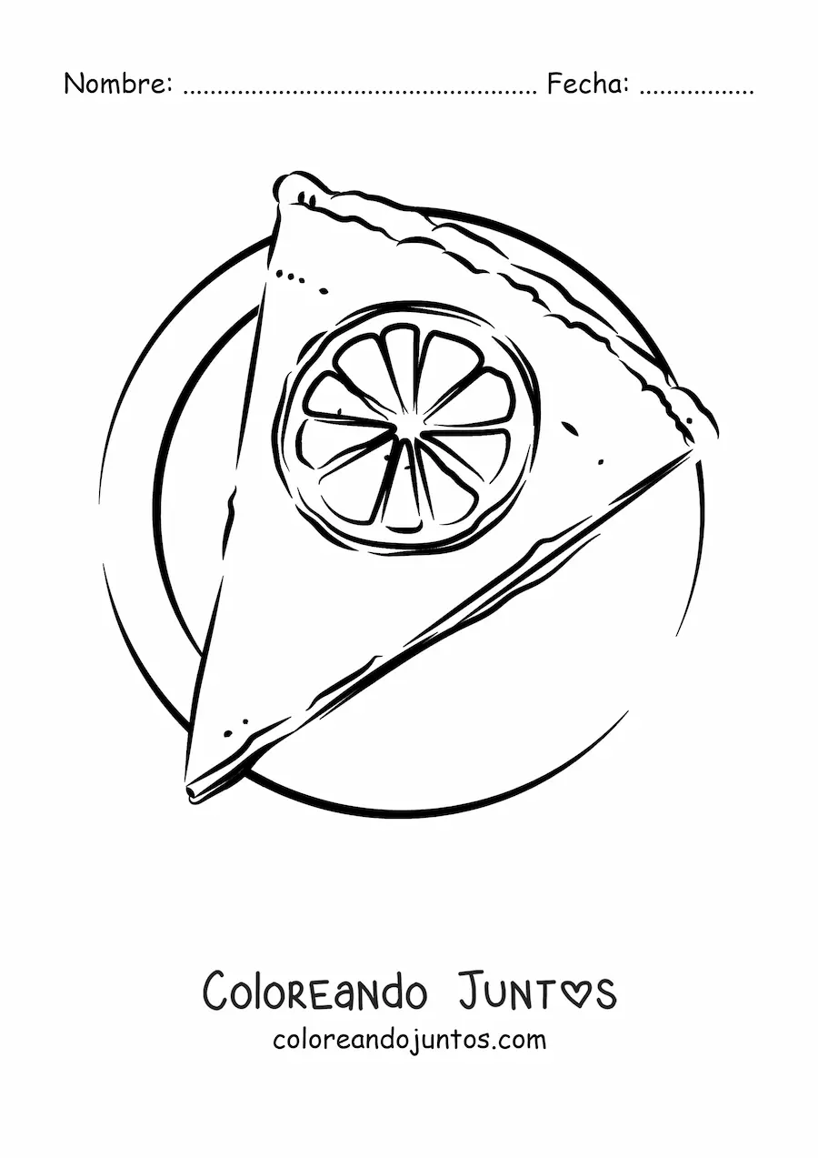 Imagen para colorear de un trozo de pie de limón en un plato