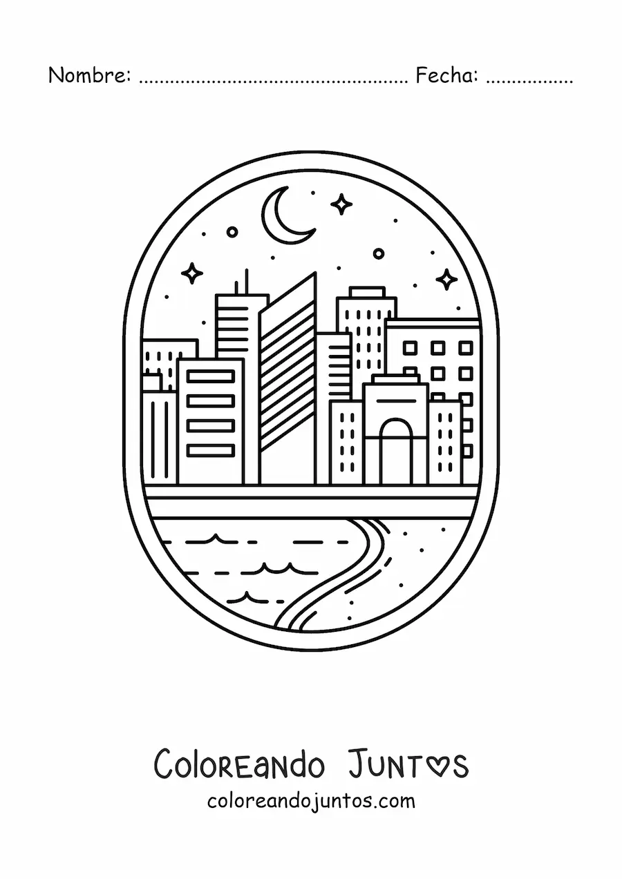 Imagen para colorear de ciudad con río