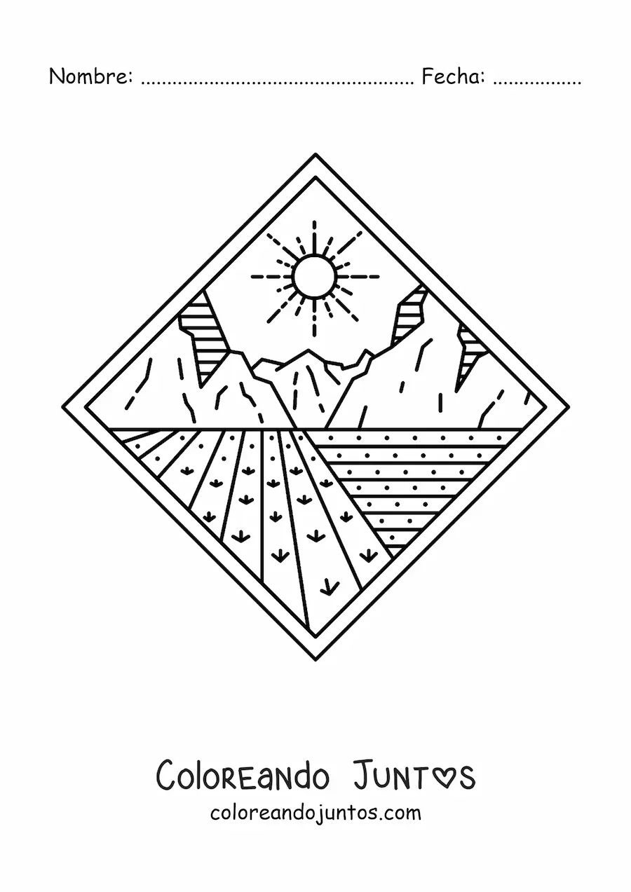 Imagen para colorear de paisaje rural con sembradío