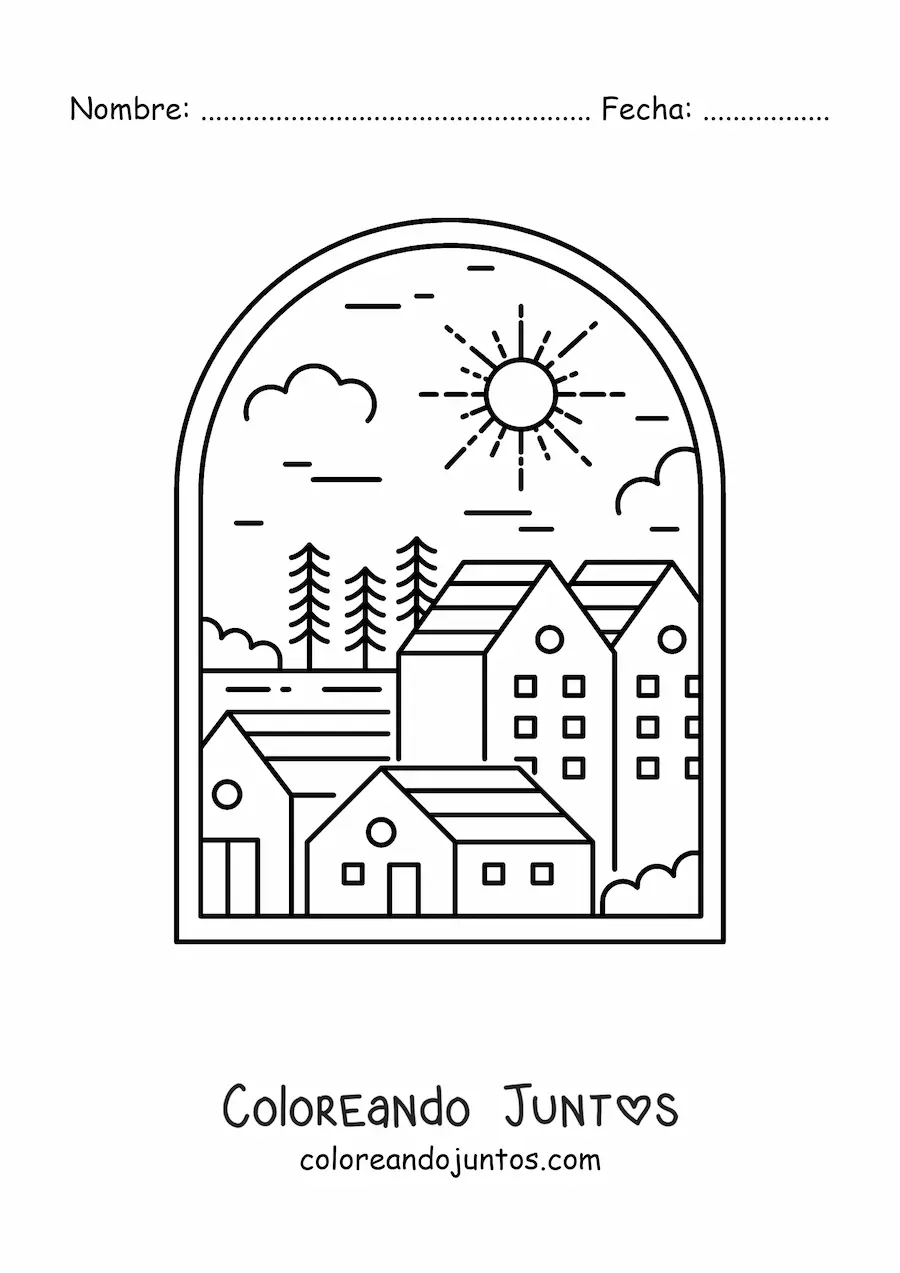 Imagen para colorear de una ciudad pequeña
