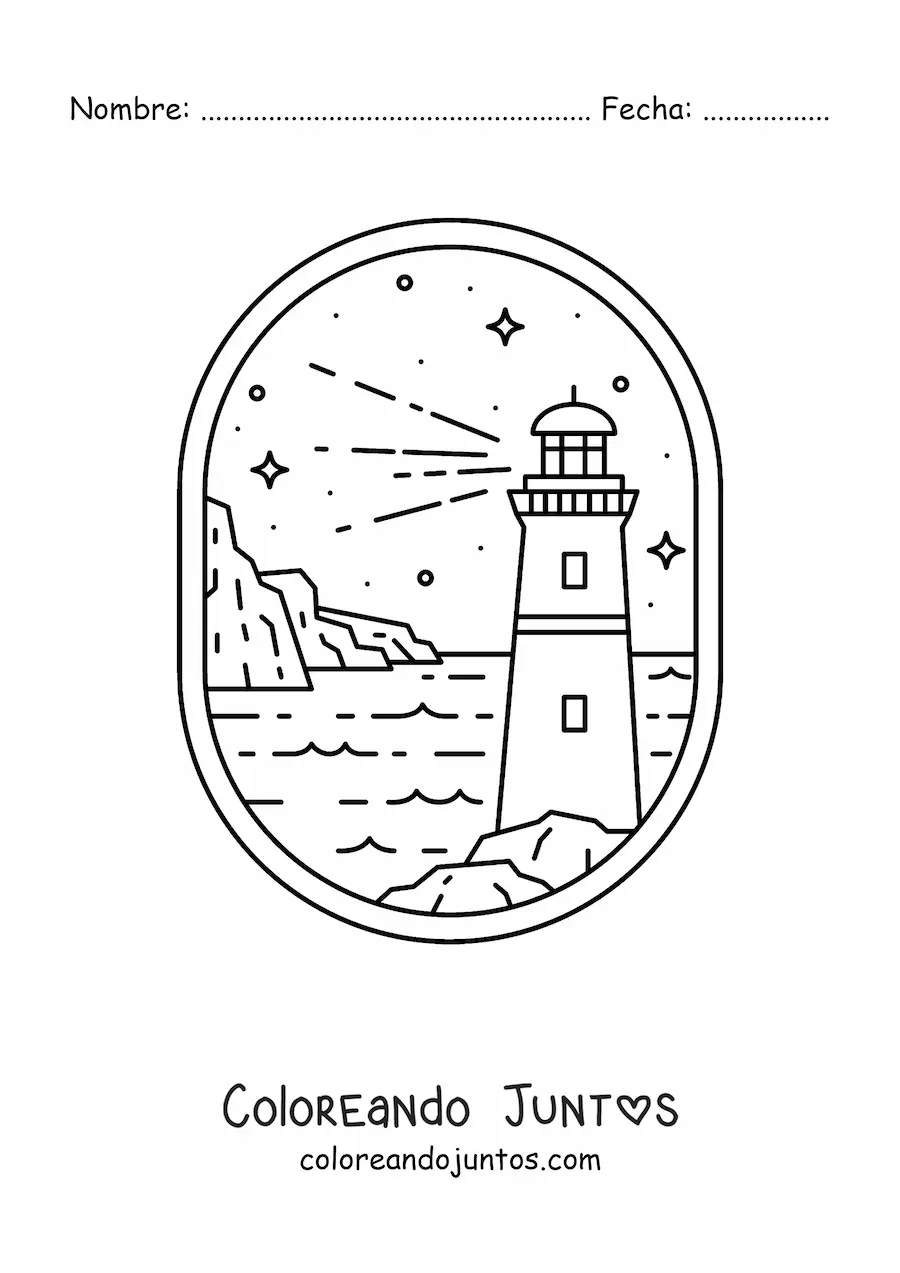 Imagen para colorear de paisaje del mar con faro