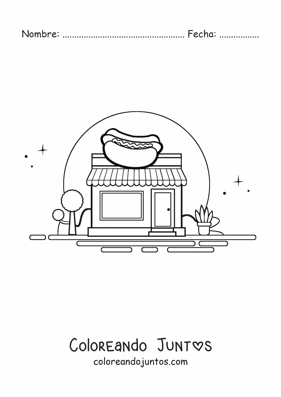Imagen para colorear de tienda de hot dogs