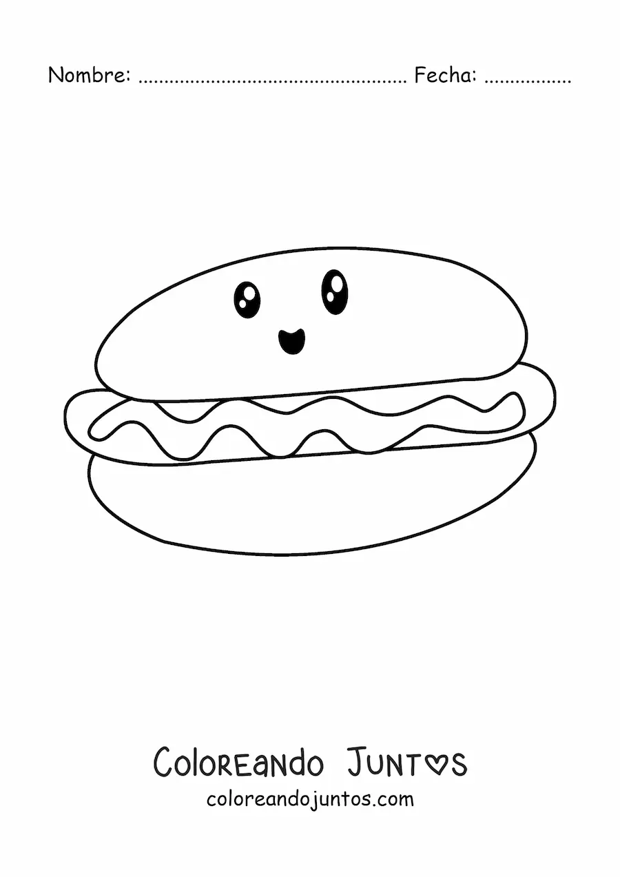 Imagen para colorear de hot dog kawaii
