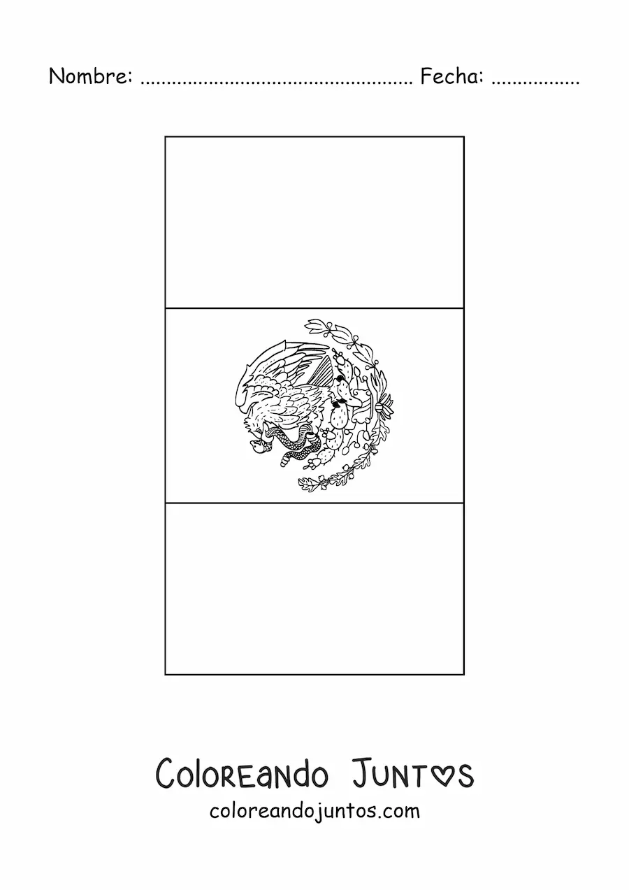 Imagen para colorear de la bandera de México vertical con escudo