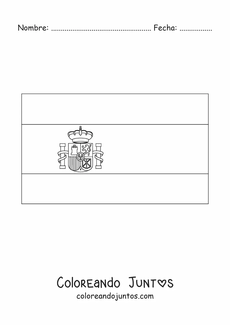 Imagen para colorear de la bandera de España horizontal con escudo fácil