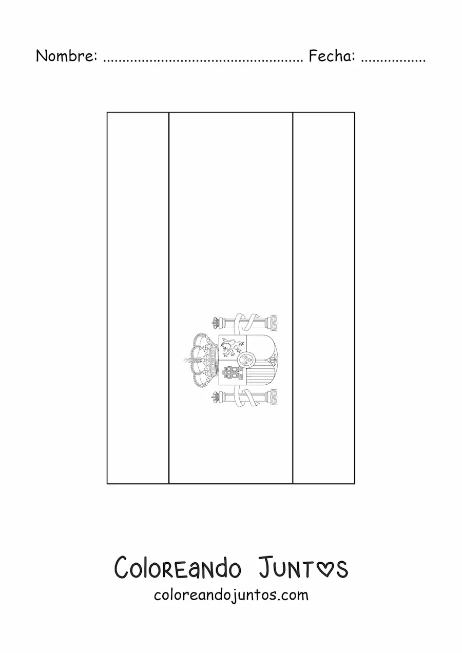 Imagen para colorear de la bandera de España vertical con escudo detallado