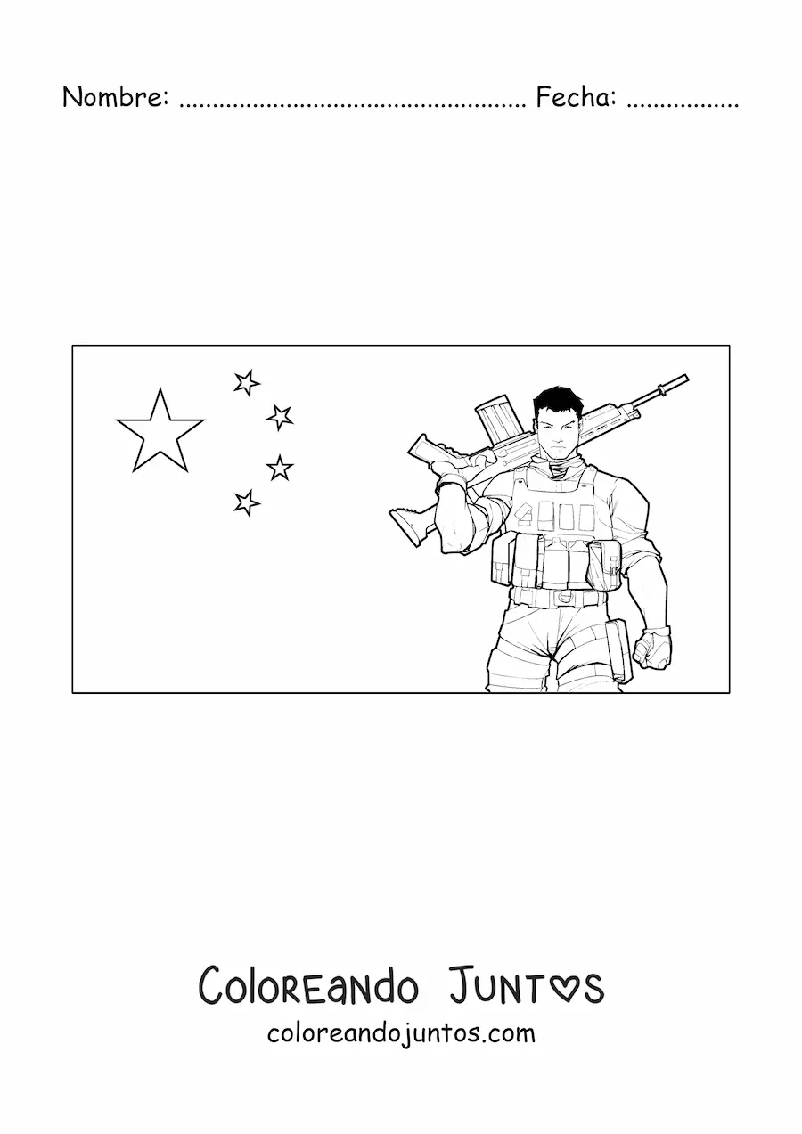 Imagen para colorear de la bandera de China con un soldado