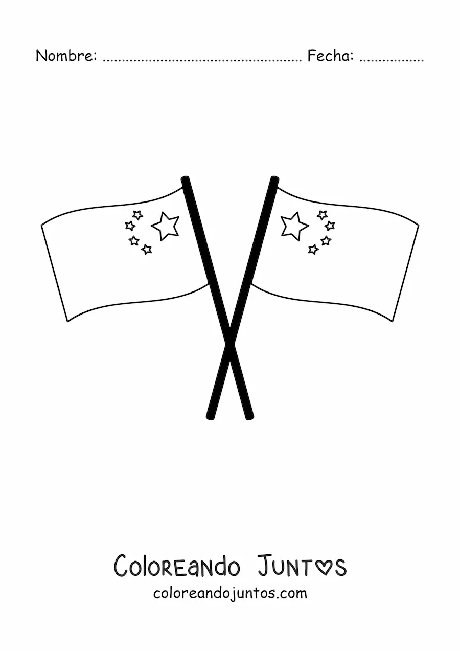 Imagen para colorear de dos la banderas de China