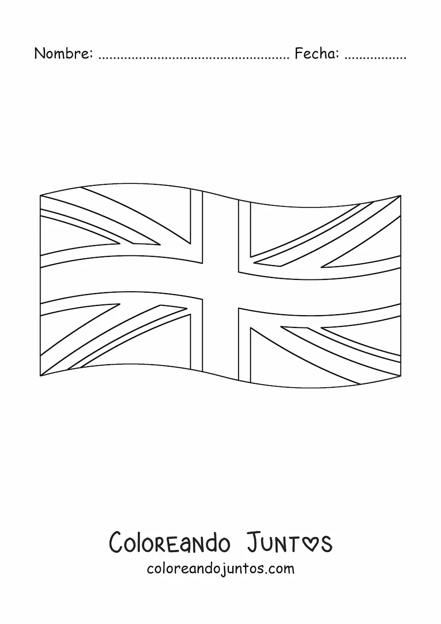 Imagen para colorear de la bandera del Reino Unido ondeando