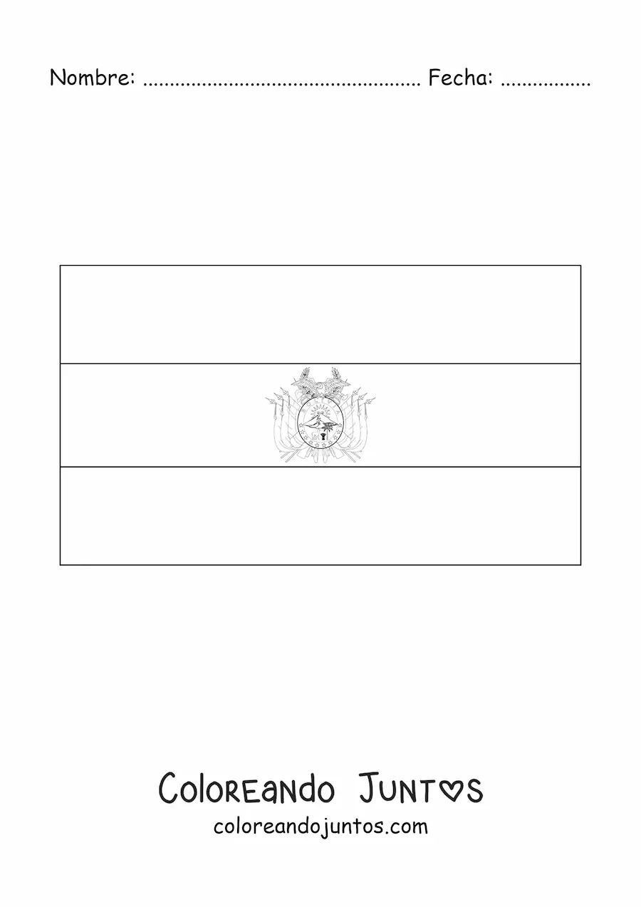 Imagen para colorear de la bandera de Bolivia horizontal con escudo