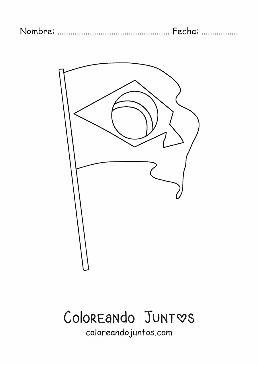 Imagen para colorear de la bandera de Brasil en un asta