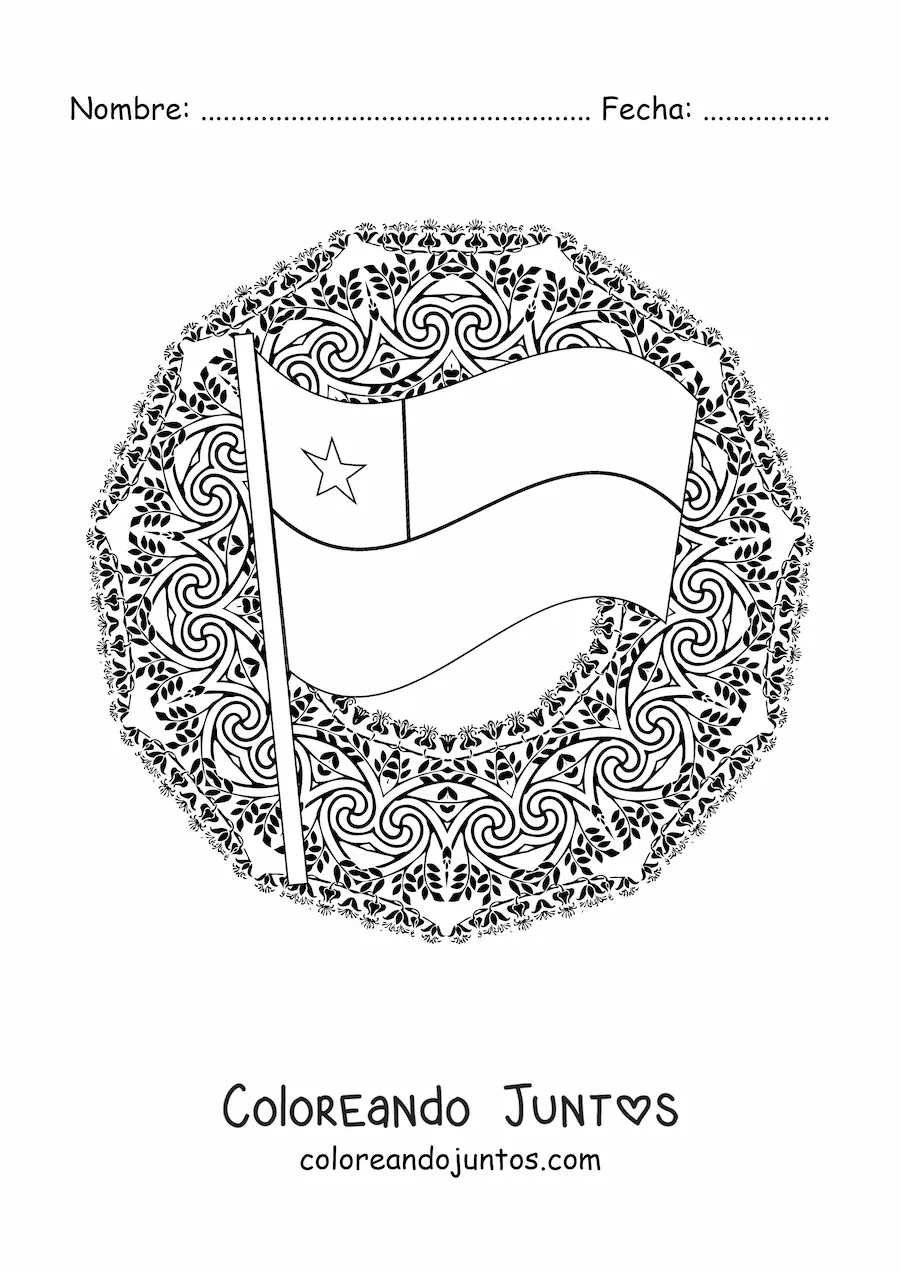 Imagen para colorear de la bandera de Chile con mandala