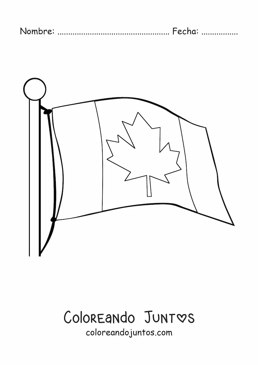 Imagen para colorear de la bandera de Canadá en un asta