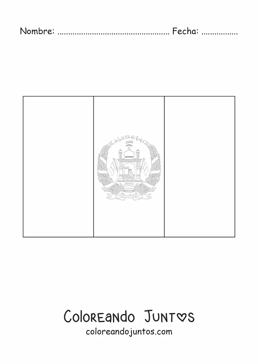 Imagen para colorear de la bandera de Afganistán horizontal con escudo