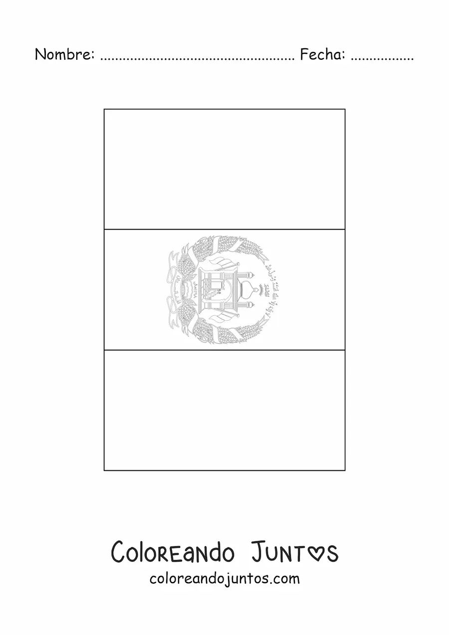 Imagen para colorear de la bandera de Afganistán vertical con escudo