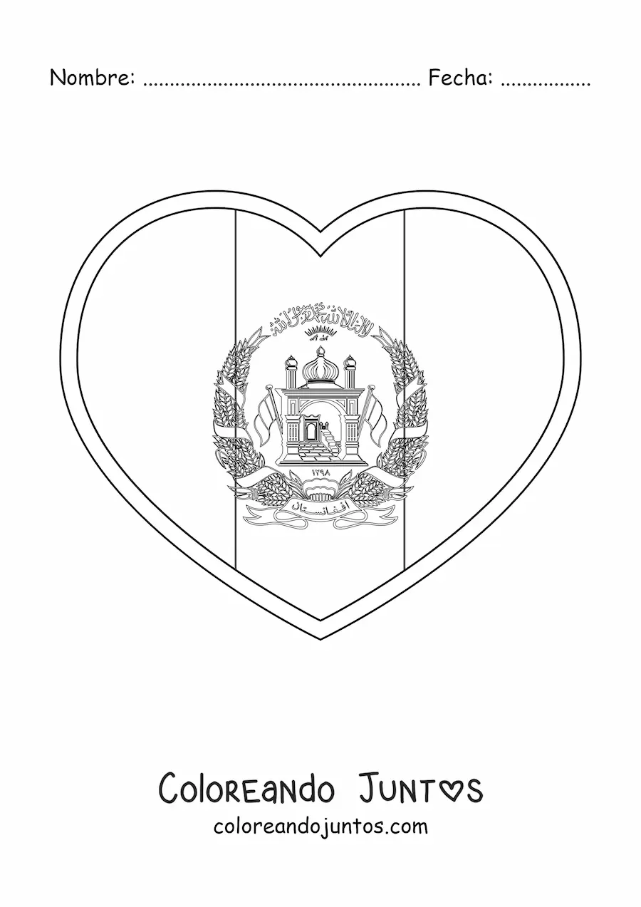 Imagen para colorear de la bandera de Afganistán en emoji de corazón